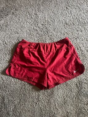 Nike Women’s Red Athletic Running Shorts with Swoosh